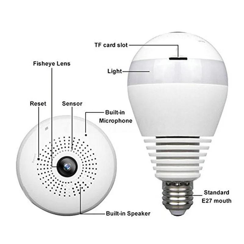 Bulb Light Wireless IP Camera Wi-fi FishEye 1080P 360 degree Mini CCTV VR Camera 2.0MP Home Security V380 WiFi Camera Panoramic